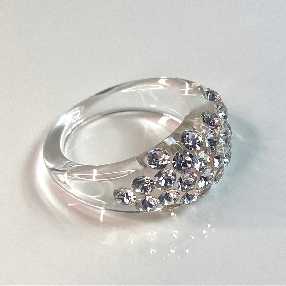 Acrylic Ring With Swarovski Crystals, Lucite Ring, Modern Crystal Ring